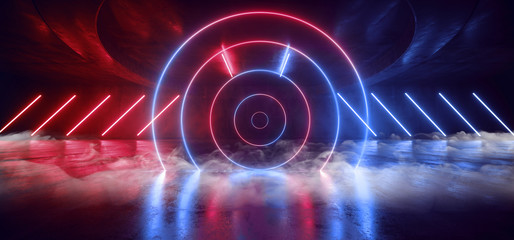 Smoke Steam Fog Alien Night Dark Neon Glowing Laser Beams Sci Fi Future Blue Phantom Red Studio Garage Underground Stage Club Concrete Reflections 3D Rendering
