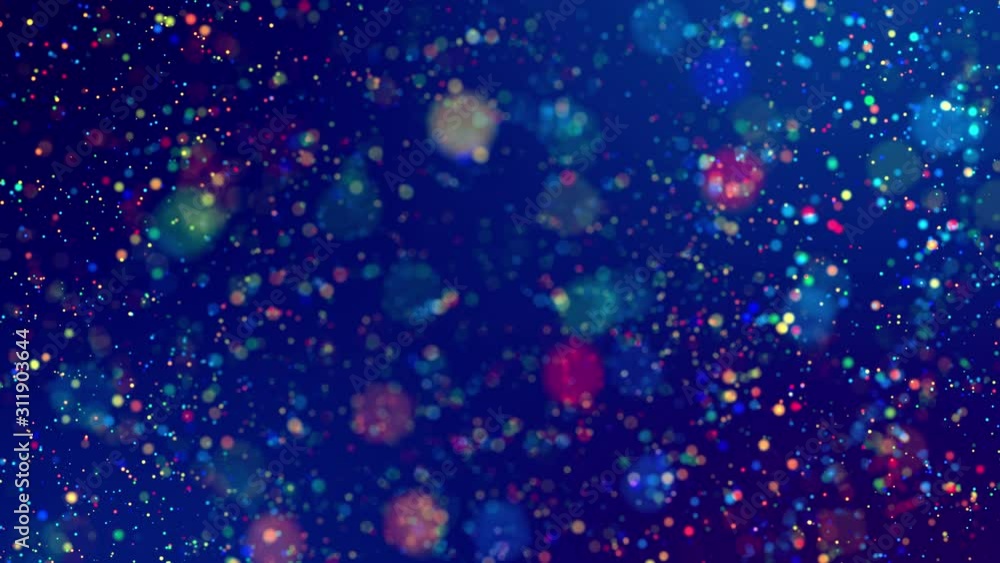 Poster glitter magic multicolor particles fly and glow in viscous liquid with amazing shining bokeh for fan