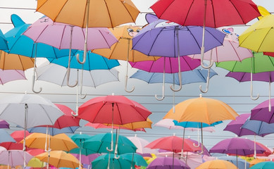 Full variety of beautiful colorful umbrellas