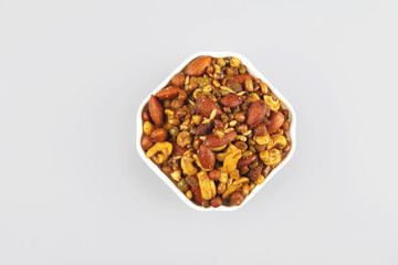 Indian traditional snack mixture with cashew nut and almond