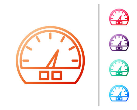 Red line Speedometer icon isolated on white background. Set color icons. Vector Illustration