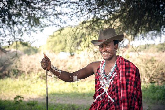 handsome maasai warrior in a cowboy hat