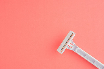 Plastic Razor Isolated On Pink Background, White Plastic Razor
