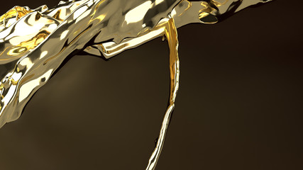 gold liquid on black  3d rendering for  abstract background.