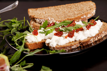 Delicious fresh cottage cheese and dried tomatoes sandwich