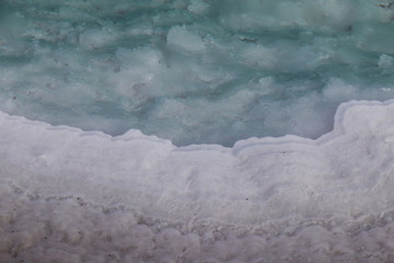 Saline-alkali land in areas around the Dachaidan Emerald Salt Lake, Qinghai Province China. Salt and texture. Crystal salt.