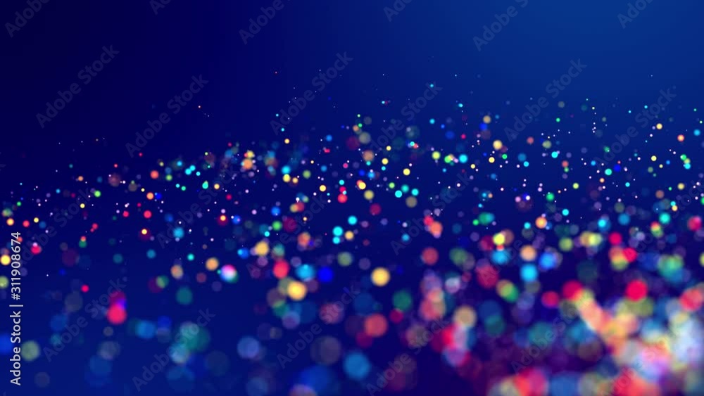 Poster glitter magic multicolor particles fly and glow in viscous liquid with amazing shining bokeh for fan