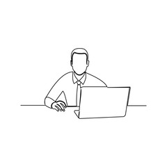 Fototapeta na wymiar continuous line drawing of business man with laptop vector illustration