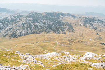 View of the durmitor national park in montenegro. On the trial of Prutas peak. 