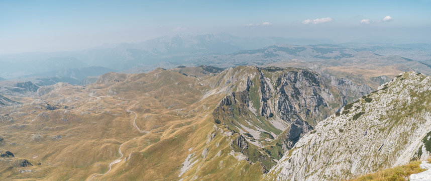 View of the durmitor national park in montenegro. On the trial of Prutas peak. 