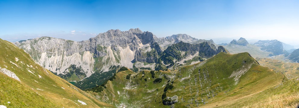 View of the durmitor national park in montenegro. On the trial of Prutas peak. 