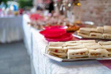 Closeup on a buffet during a party