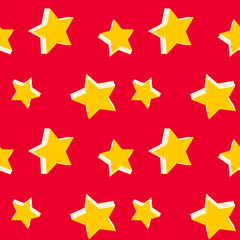 Vector seamless pattern with golden star on red background.