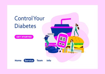 Diabetes patient treatment tiny people flat design vector illustration can use for landing page, web, mobile, app, banner, poster, flyer