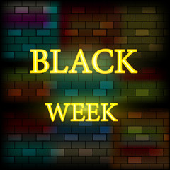 Vip neon icon. Black week neon sign. Black week neon logo on the dark brick wall background. Flat style. Vector illustration