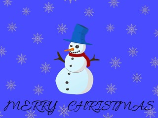 christmas card with snowman and tree