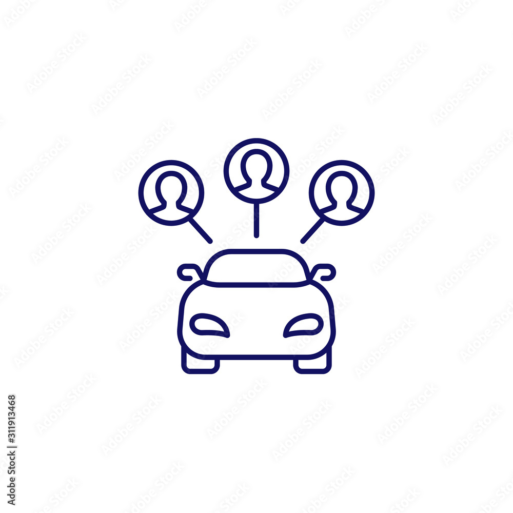 Poster carsharing line icon with users and car