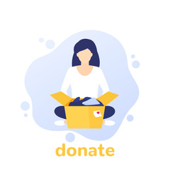 donation concept, girl and box, vector