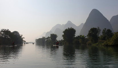 Bamboo Rafting at Yulong River, Yangshuo Guilin, Guangxi Provind, China