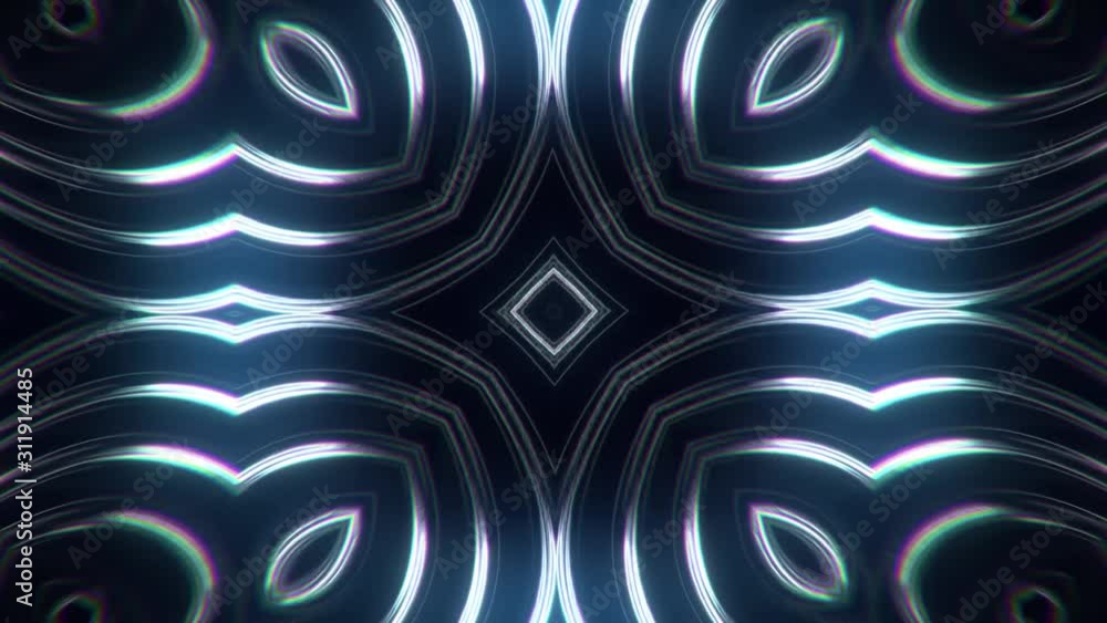 Poster abstract motion ornament. neon glowing kaleidoscope pattern. abstract background. mandala design tem