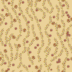 Seamless texture. Multicolor pattern of  flowers, branches and leaves. For trendy fabric, cover or wrapper.