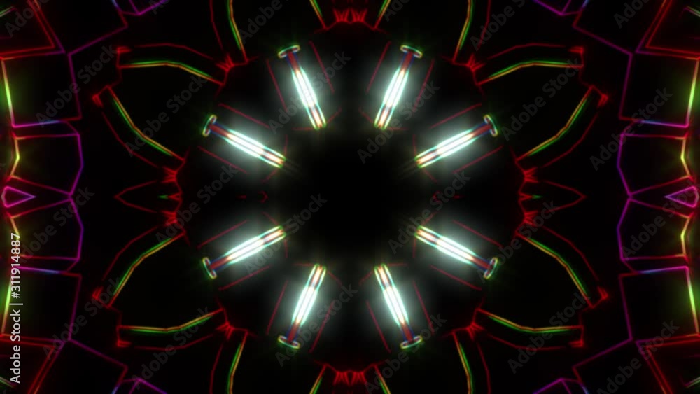 Poster abstract motion ornament. neon glowing kaleidoscope pattern. abstract background. mandala design tem