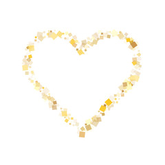 Glossy gold confetti sequins tinsels flying on white. Rich holiday vector sequins background. Gold foil confetti party decoration graphic design. Square sparkles party background.