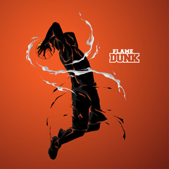 basketball slam dunk flame silhouette © akhid
