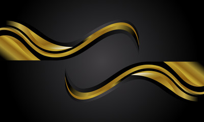 Shiny golden light wavy with black background vector