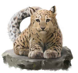 The leopard is lying on a rock. Watercolor drawing