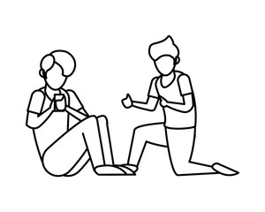 young men using smartphone avatars characters