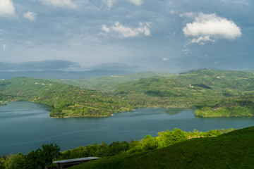 Fototapeta na wymiar landscape with the Butoniga lake and mountains in Istria, near Motovun, Croatia, Europe