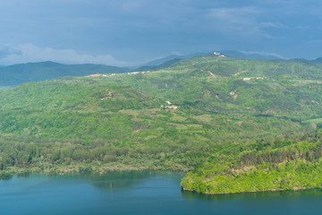 Fototapeta na wymiar landscape with the Butoniga lake and mountains in Istria, near Motovun, Croatia, Europe