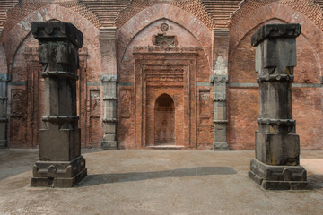 GOUR, WEST BENGAL, INDIA. December 04-2015. Ruin of the Tanti Para mosque. Massive stone columns...