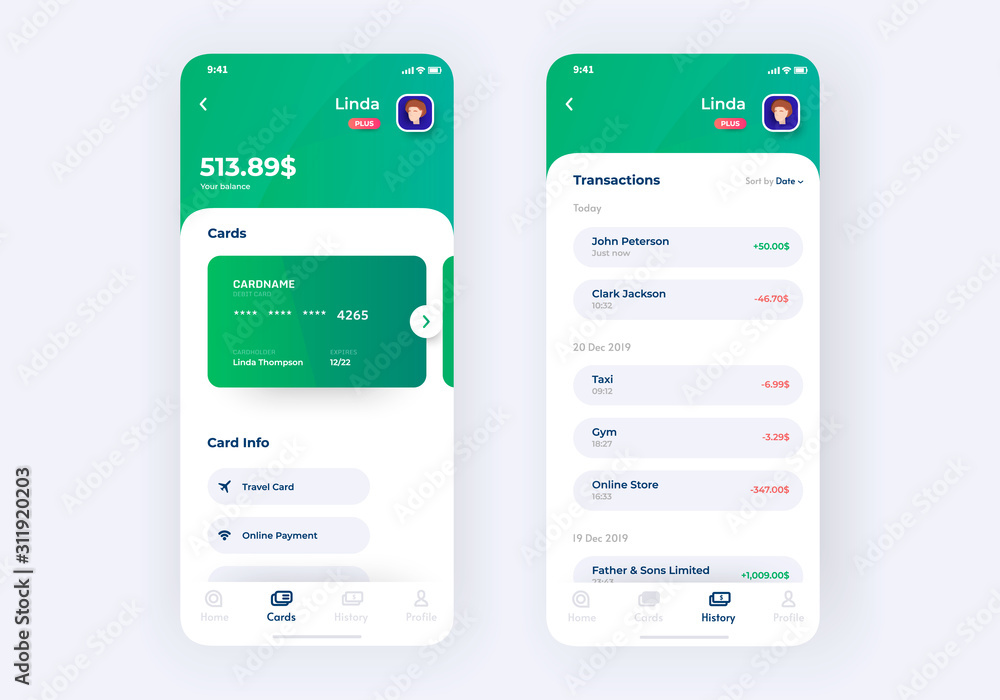 Wall mural banking app ui kit prototype. ui design of mobile finance application.