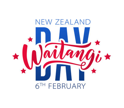 Waitangi day. 6 february New Zealand. Hand lettering design for Waitangi day. Vector illustration Hand drawn text for New Zealand holiday. Script. Calligraphic design for print card, banner, poster.