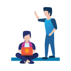 young men using laptop avatars characters