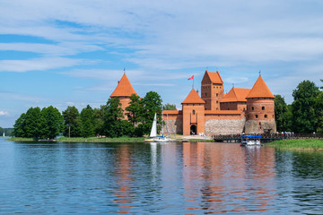 View across the lake at Trakai Island Castle in Lithuania