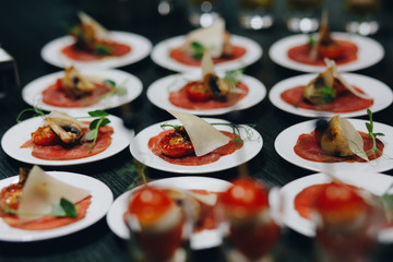 catering food mini canape in restaurant weeding