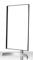 Modern monitor on white table and light background.