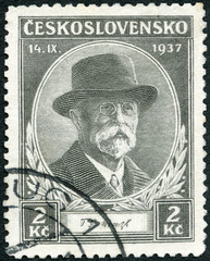 CZECHOSLOVAKIA - 1937: shows portrait of President Thomas Garrigue Masaryk (1850-1937), 1937