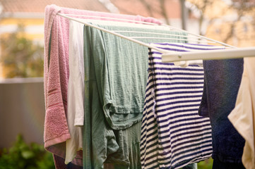 Things are drying outside. Linen is drying on the street.