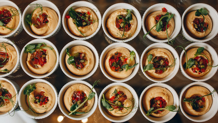 catering food mini canape in restaurant weeding