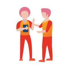 young men using smartphone avatars characters