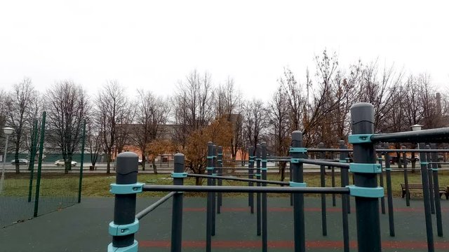 Nobody on sports ground at cold autumn day