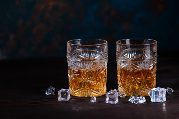 Whiskey in glass with ice