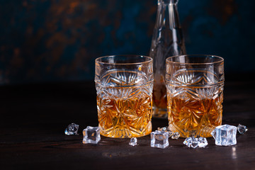 Whiskey in glass with ice