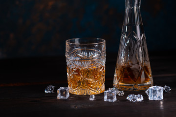 Whiskey in glass with ice