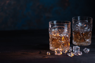 Whiskey in glass with ice