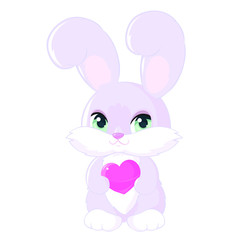 Cute little bunny boy with heart. Children's character. Fluffy pet for valentine's day.